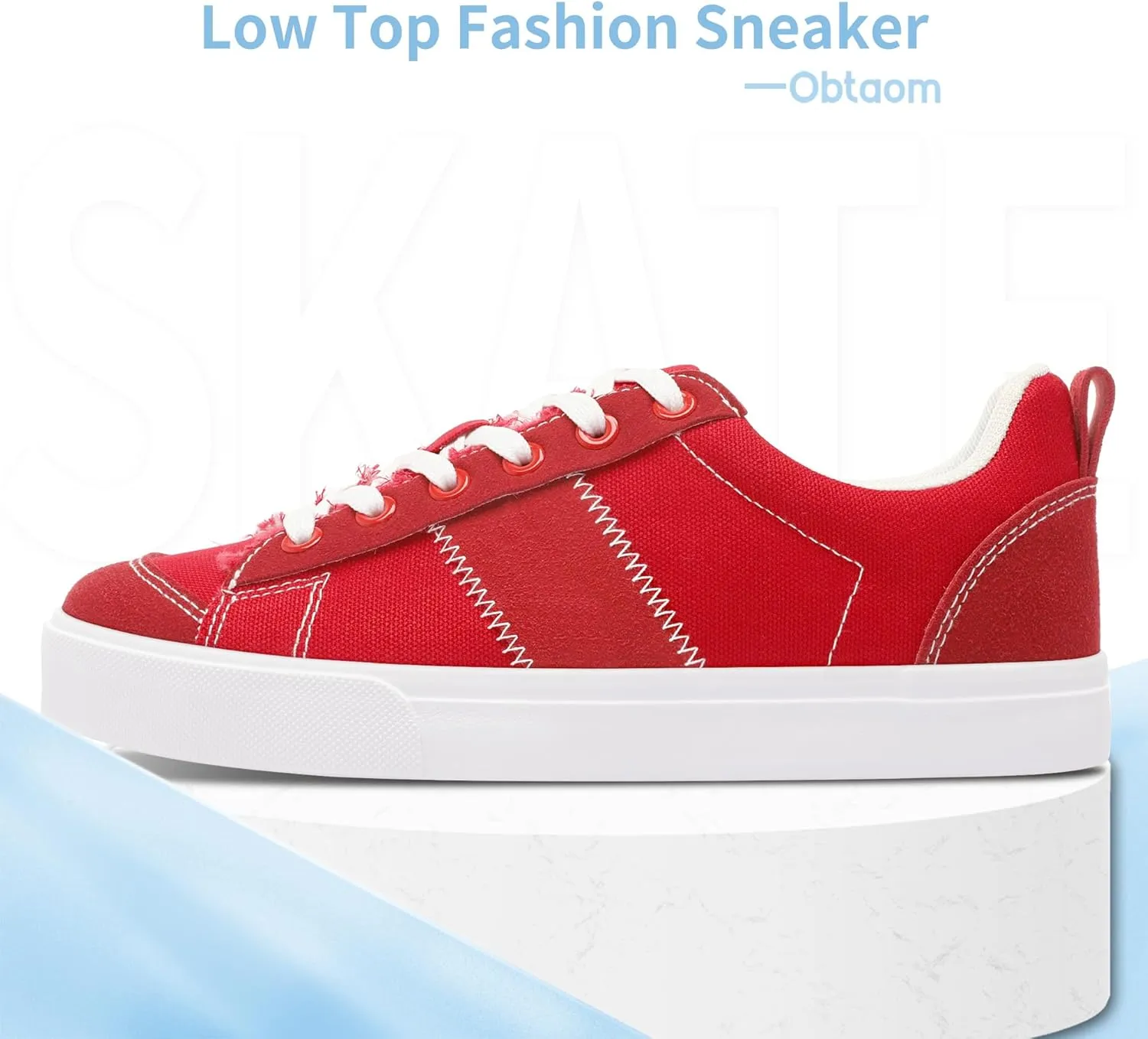 Obtaom Women's Canvas Sneakers Cute Lace up Fashion Sneaker Comfortable Skate Shoe for Lady Casual Tennis Flats