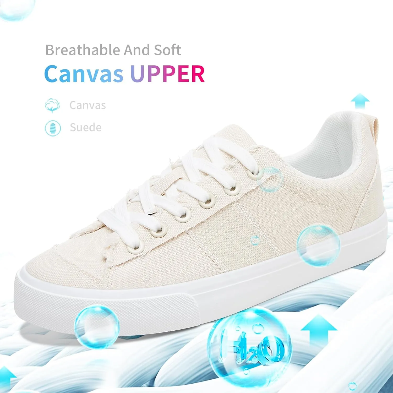Obtaom Women's Canvas Sneakers Cute Lace up Fashion Sneaker Comfortable Skate Shoe for Lady Casual Tennis Flats