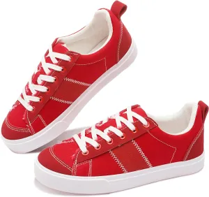 Obtaom Women's Canvas Sneakers Cute Lace up Fashion Sneaker Comfortable Skate Shoe for Lady Casual Tennis Flats