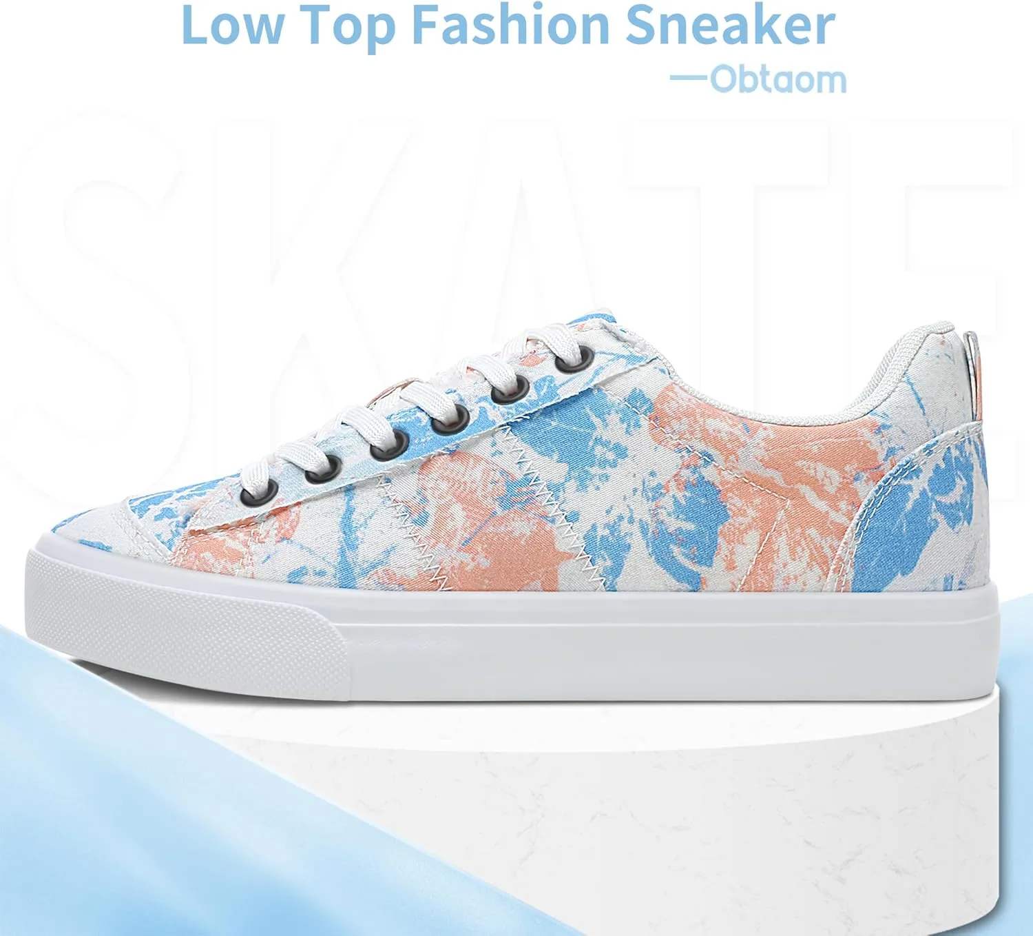Obtaom Women's Canvas Sneakers Cute Lace up Fashion Sneaker Comfortable Skate Shoe for Lady Casual Tennis Flats