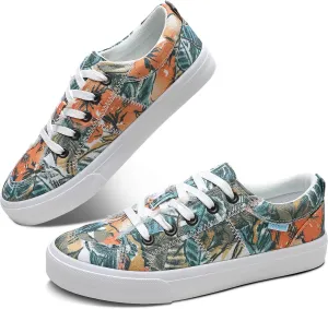 Obtaom Women's White Play Fashion Sneakers Cute Lace up Canvas Shoes Low Top Washed Canvas Flat for Lady