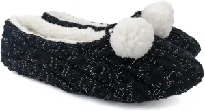 ofoot Womens Indoor Warm Knit House Shoes,Ballerina Slipper Socks,Washable Ballet Style Flats,Soft Soled Non Slip Rubber Bottom with Grips