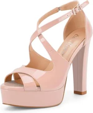 Oh Mispares Wome's Chunky Block High Heel Platform Sandals Peep Toe Sexy Crisscross Strappy Heels for Women Ankle Strap Dress Shoes for Wedding Party Evening Summer