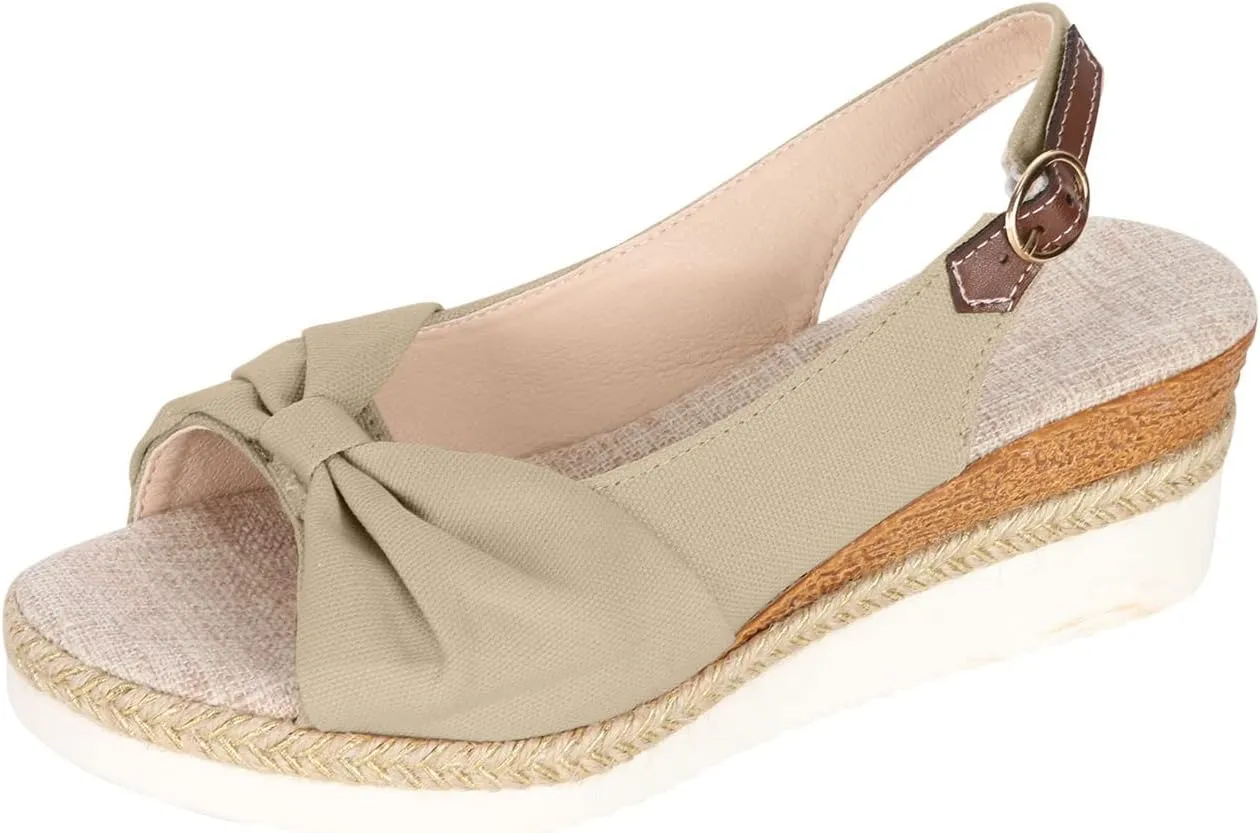 oiangi Wedge Sandals for Women Casual Summer Fish Mouth Open Toe Slingback Buckle Hemp Rope Platform Sandals Comfortable Outdoor Ladies Shoes Sandalias