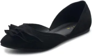 Ollio Women's Shoes Faux Suede Slip On Scallped Collar Pointed Toe Ballet Flats