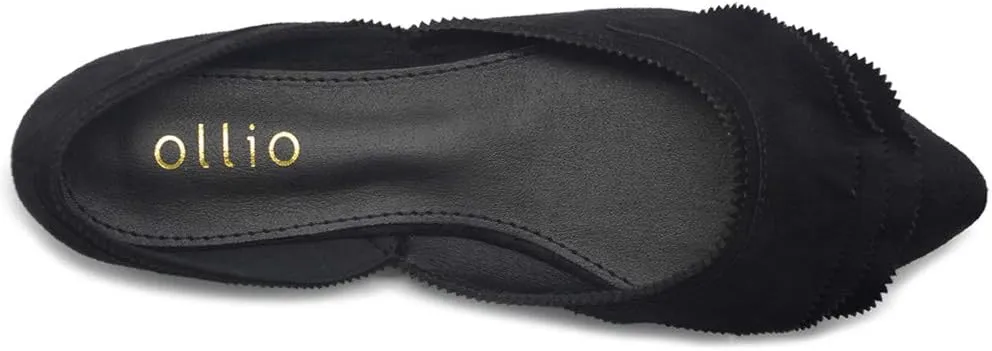Ollio Women's Shoes Faux Suede Slip On Scallped Collar Pointed Toe Ballet Flats