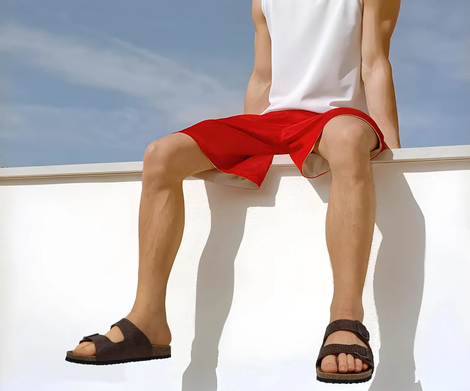 ONCAI Mens Sandals,Beach Slides Cork Footbed Slippers with Adjustable Buckle Straps Size 7-13