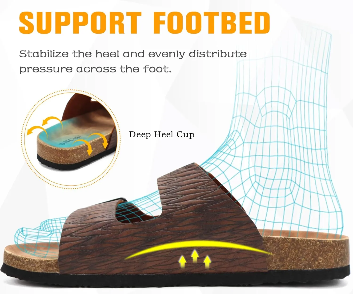 ONCAI Mens Sandals,Beach Slides Cork Footbed Slippers with Adjustable Buckle Straps Size 7-13