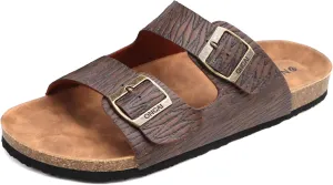 ONCAI Mens Sandals,Beach Slides Cork Footbed Slippers with Adjustable Buckle Straps Size 7-13