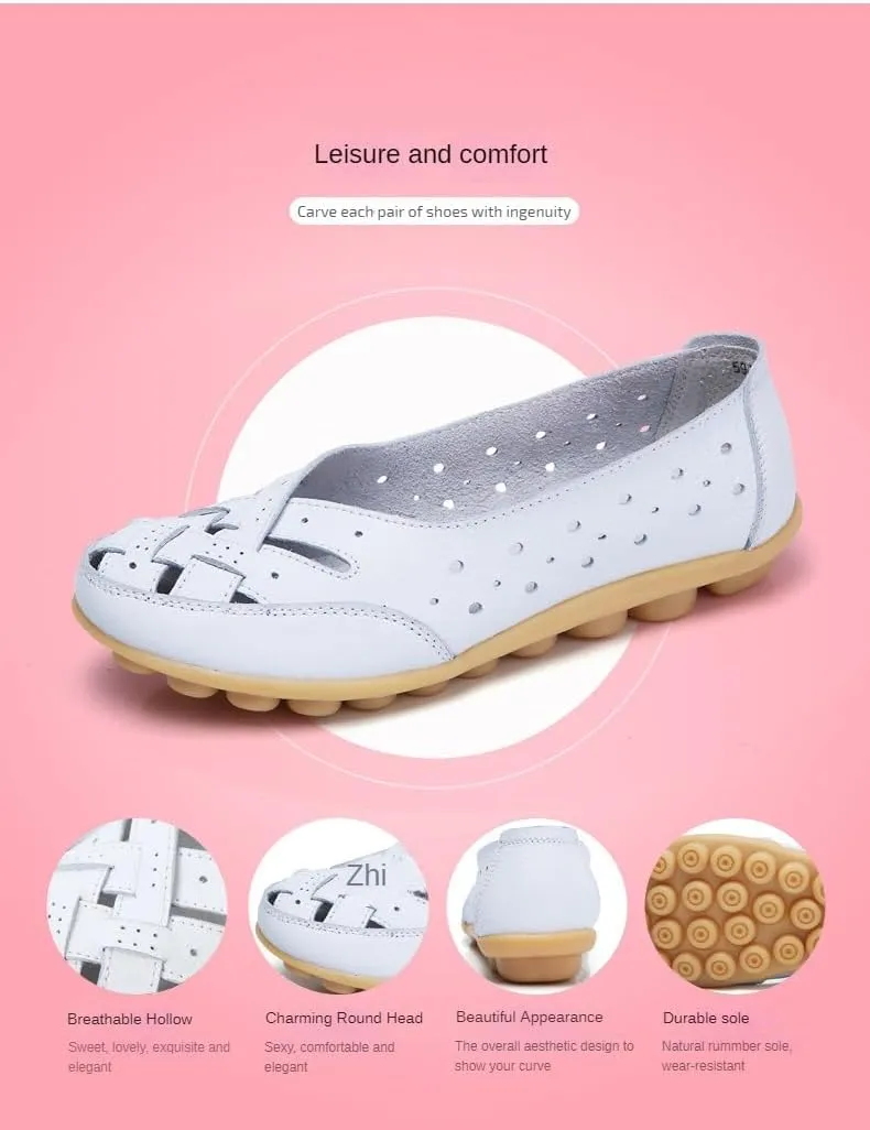 Orthopedic Loafers in Breathable Leather Diabetic Walking Shoes Slip Ons Flat Sandals for Women, 13, White