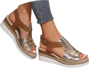Orthopedic Platform Wedge Sandals for Women Summer Dressy 2025 Open Toe Ankle Strap Espadrilles Sandals Beach Sandals