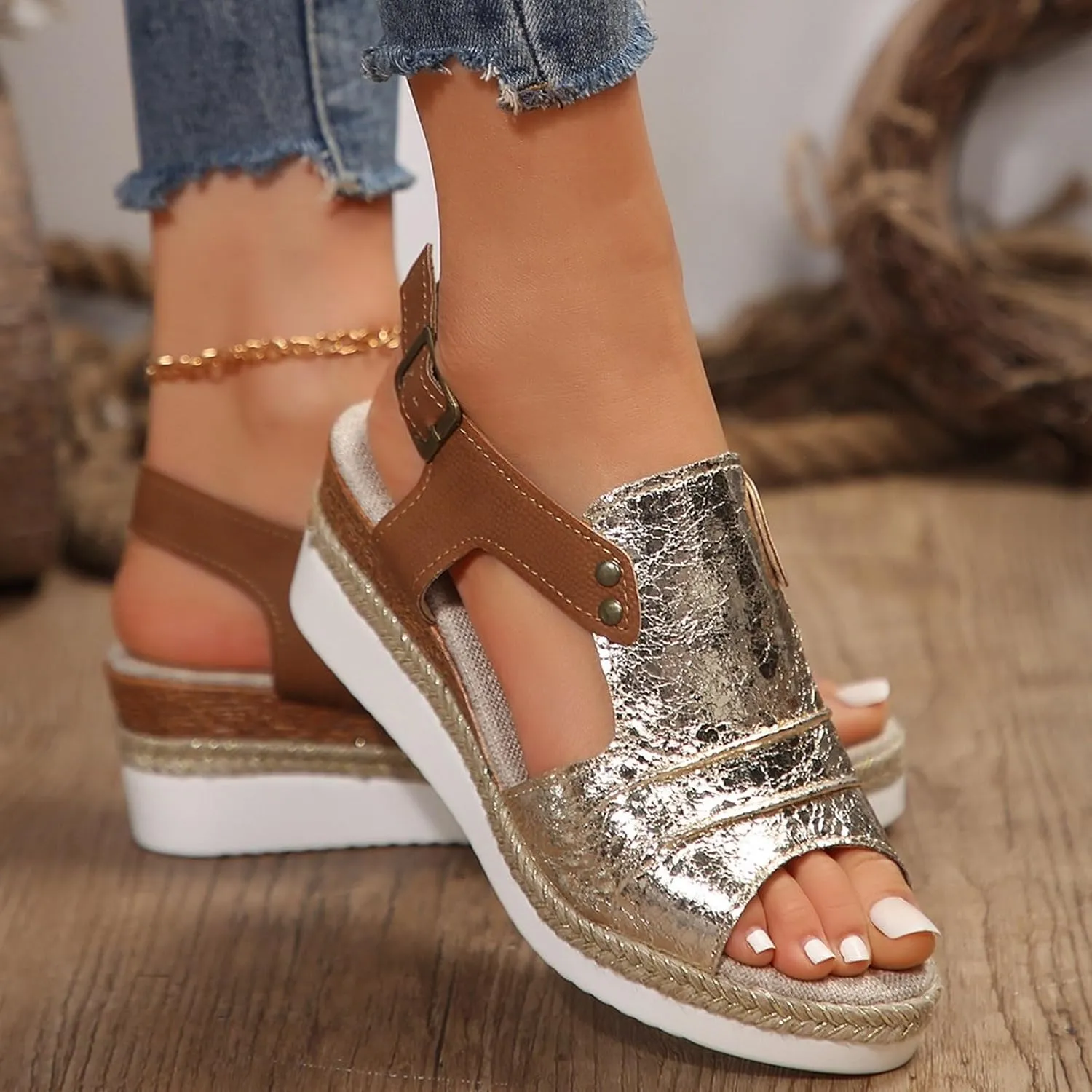 Orthopedic Platform Wedge Sandals for Women Summer Dressy 2025 Open Toe Ankle Strap Espadrilles Sandals Beach Sandals