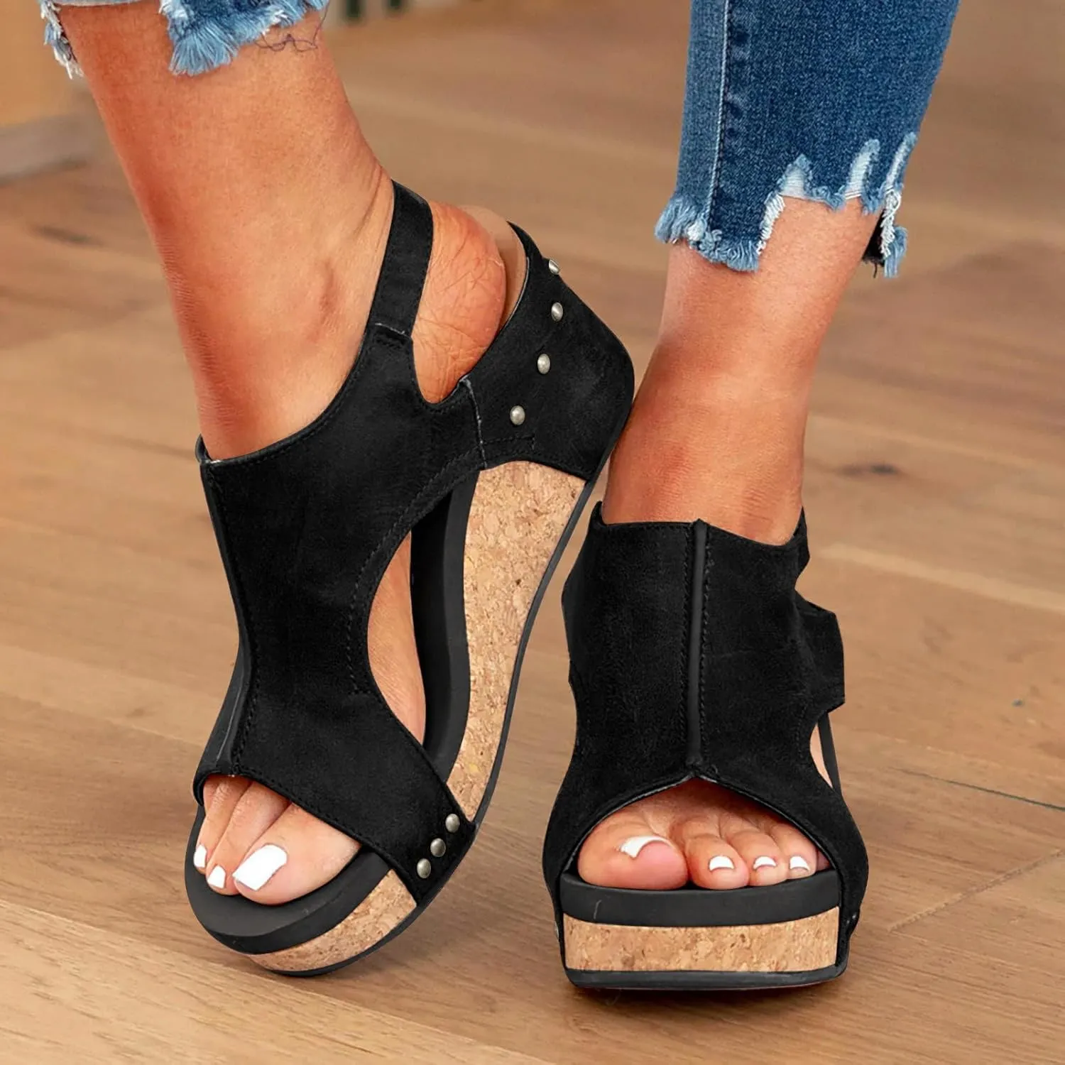 Orthopedic Platform Wedge Sandals for Women Summer Dressy 2025 Open Toe Ankle Strap Espadrilles Sandals Beach Sandals