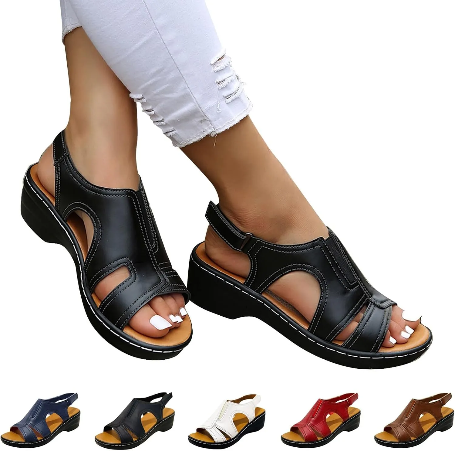Orthopedic Sandals for Women Arch Support Ankle Strap Dressy Walking Sandals Open Toe Platform Wedge Beach Shoes