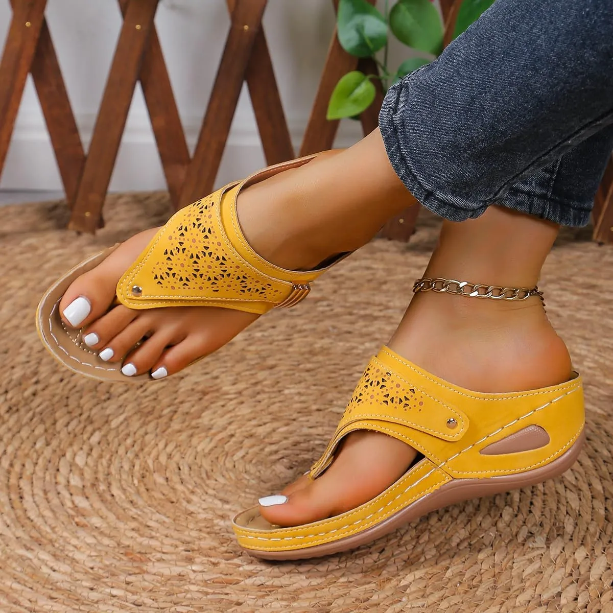 Orthopedic Sandals for Women - Arch Support Wedge Flip Flops, Summer 2025 Comfortable Dressy Casual Beach Slippers