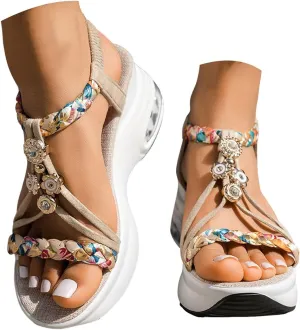 Orthopedic Wedge Sandals for Women Summer Dressy 2025 Summer Platform Chunky Heel Sandals for Women with Arch Support