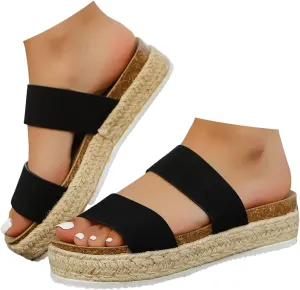 Orthopedic Wedge Slides for Women 2025 Summer Casual Espadrilles Woven Bohemia Open Toe Non Slip Comfortable Fashionable Sandals Leather Summer Dressy Elegant Thick Soled Slippers