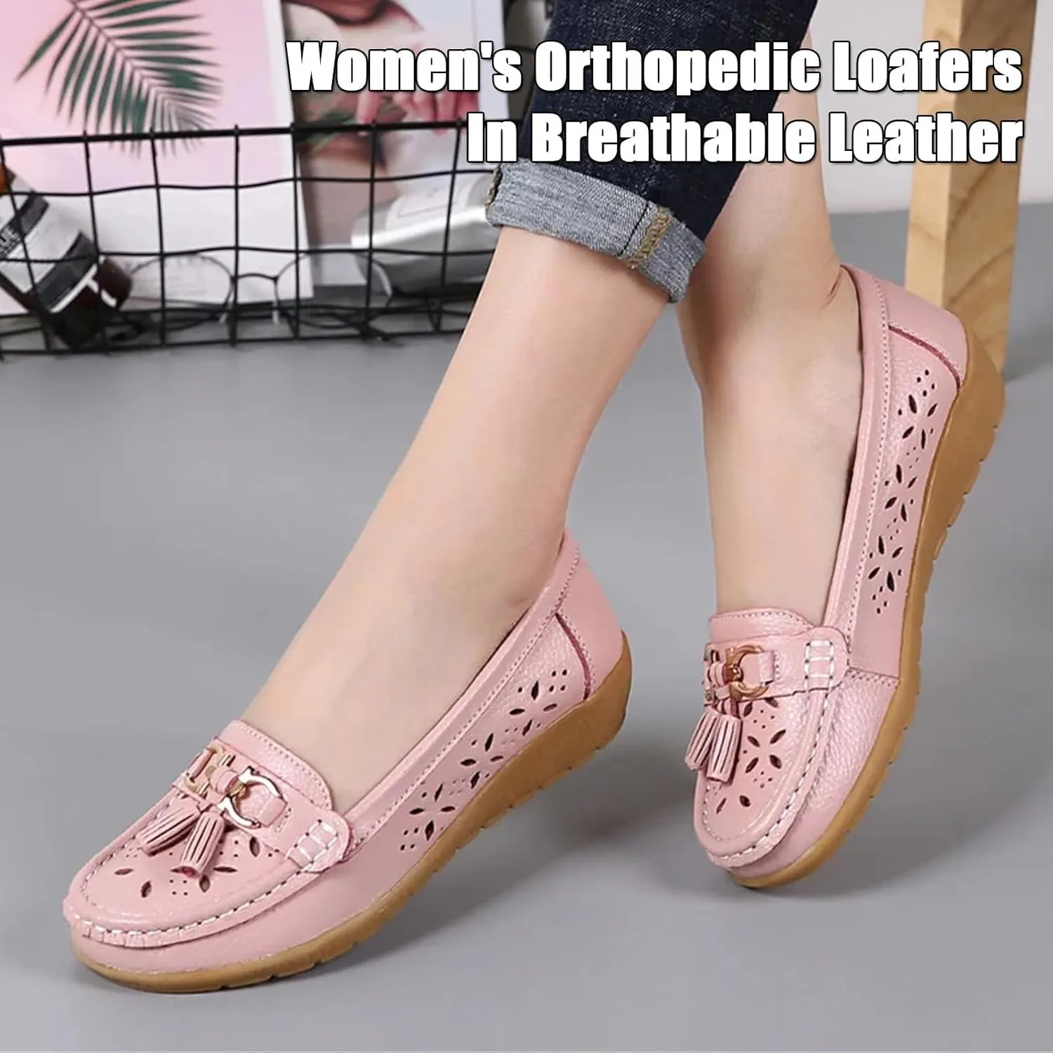 Orthopedic Women Summer Slip On Loafers Breathable Leather Comfortable Walking Shoes for Work Casual Wear
