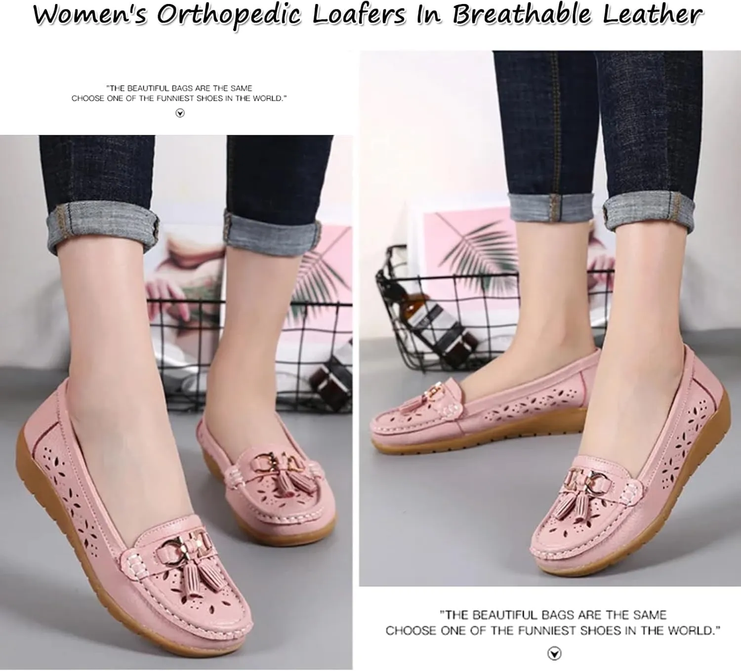Orthopedic Women Summer Slip On Loafers Breathable Leather Comfortable Walking Shoes for Work Casual Wear