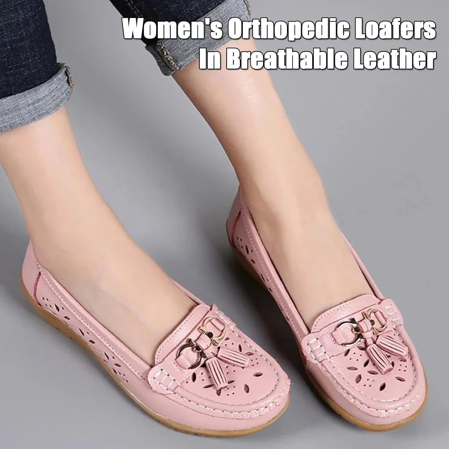Orthopedic Women Summer Slip On Loafers Breathable Leather Comfortable Walking Shoes for Work Casual Wear