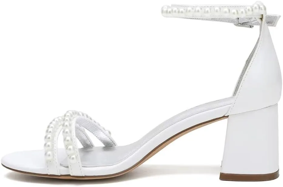 Pearl Heels Wedding Shoes for Bride Open Toe Wedding Sandals Block Heel Bridal Shoes