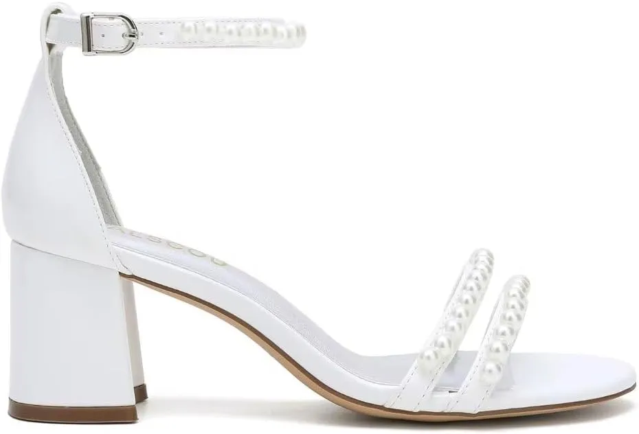 Pearl Heels Wedding Shoes for Bride Open Toe Wedding Sandals Block Heel Bridal Shoes