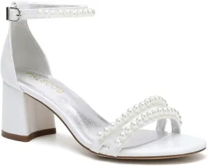 Pearl Heels Wedding Shoes for Bride Open Toe Wedding Sandals Block Heel Bridal Shoes