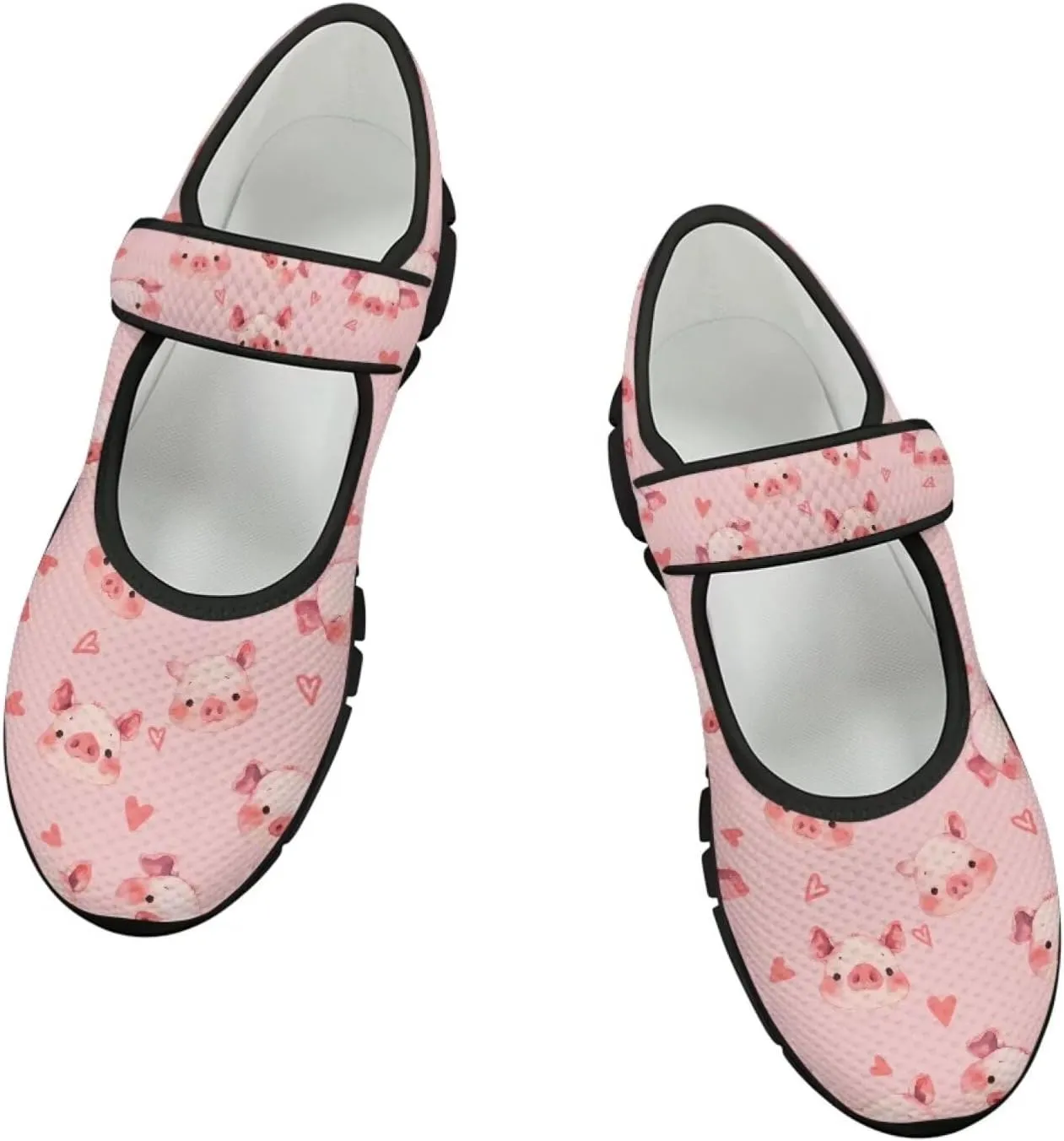 Pig Mary Jane Ballet Flats Round Toe Flats for Women Slip On Business Work Loafers Hiking Shoes