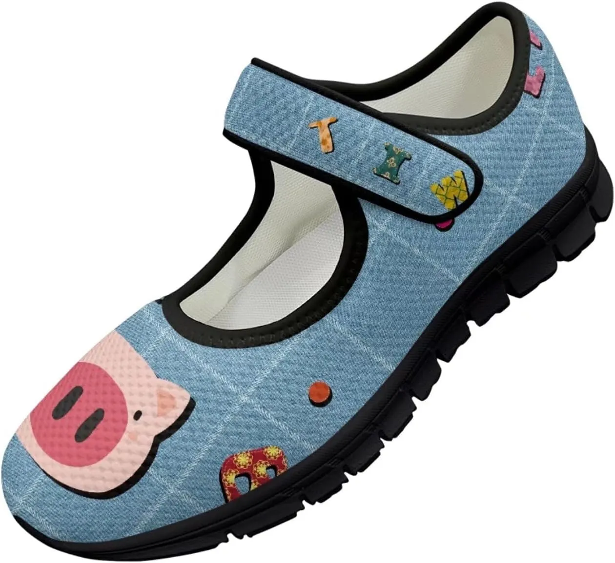Pig Mary Jane Ballet Flats Round Toe Flats for Women Slip On Business Work Loafers Hiking Shoes