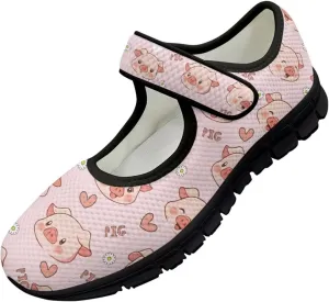 Pig Mary Jane Ballet Flats Round Toe Flats for Women Slip On Business Work Loafers Hiking Shoes