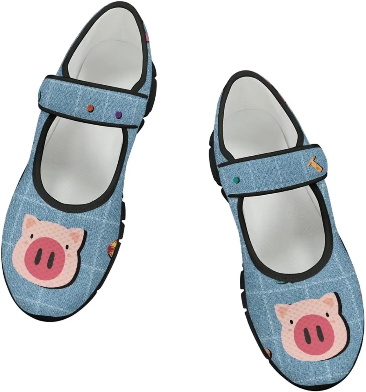 Pig Mary Jane Ballet Flats Round Toe Flats for Women Slip On Business Work Loafers Hiking Shoes