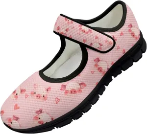Pig Mary Jane Ballet Flats Round Toe Flats for Women Slip On Business Work Loafers Hiking Shoes