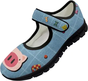 Pig Mary Jane Ballet Flats Round Toe Flats for Women Slip On Business Work Loafers Hiking Shoes