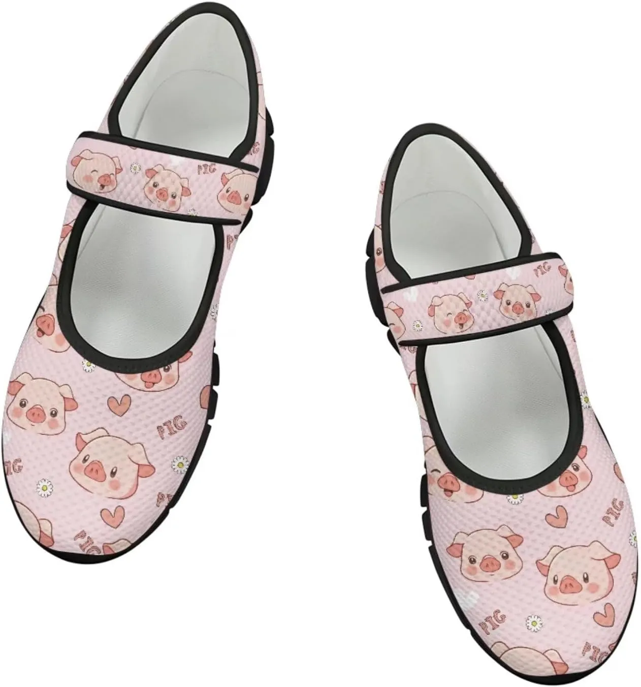Pig Mary Jane Ballet Flats Round Toe Flats for Women Slip On Business Work Loafers Hiking Shoes