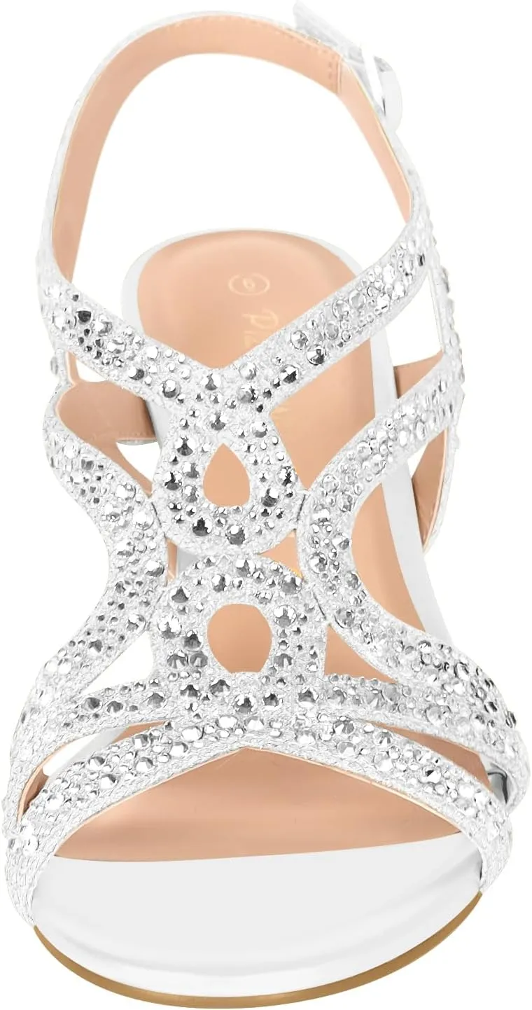 PIZZ ANNU Women's Amelia Heels Sandals Sparkle Crystal Open Toe Slingback High Heel Sandals Dress Pumps Shoes for Party Wedding
