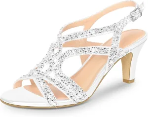 PIZZ ANNU Women's Amelia Heels Sandals Sparkle Crystal Open Toe Slingback High Heel Sandals Dress Pumps Shoes for Party Wedding