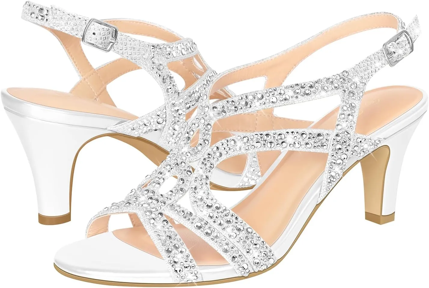PIZZ ANNU Women's Amelia Heels Sandals Sparkle Crystal Open Toe Slingback High Heel Sandals Dress Pumps Shoes for Party Wedding