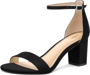 PIZZ ANNU Women's Open Toe Ankle Strap Low Block Chunky Heels Sandals Party Dress Pumps Shoes Strappy Buckle Sandals with 2.6" Tall Thick Heel Design