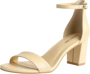 PIZZ ANNU Women's Open Toe Ankle Strap Low Block Chunky Heels Sandals Party Dress Pumps Shoes Strappy Buckle Sandals with 2.6" Tall Thick Heel Design