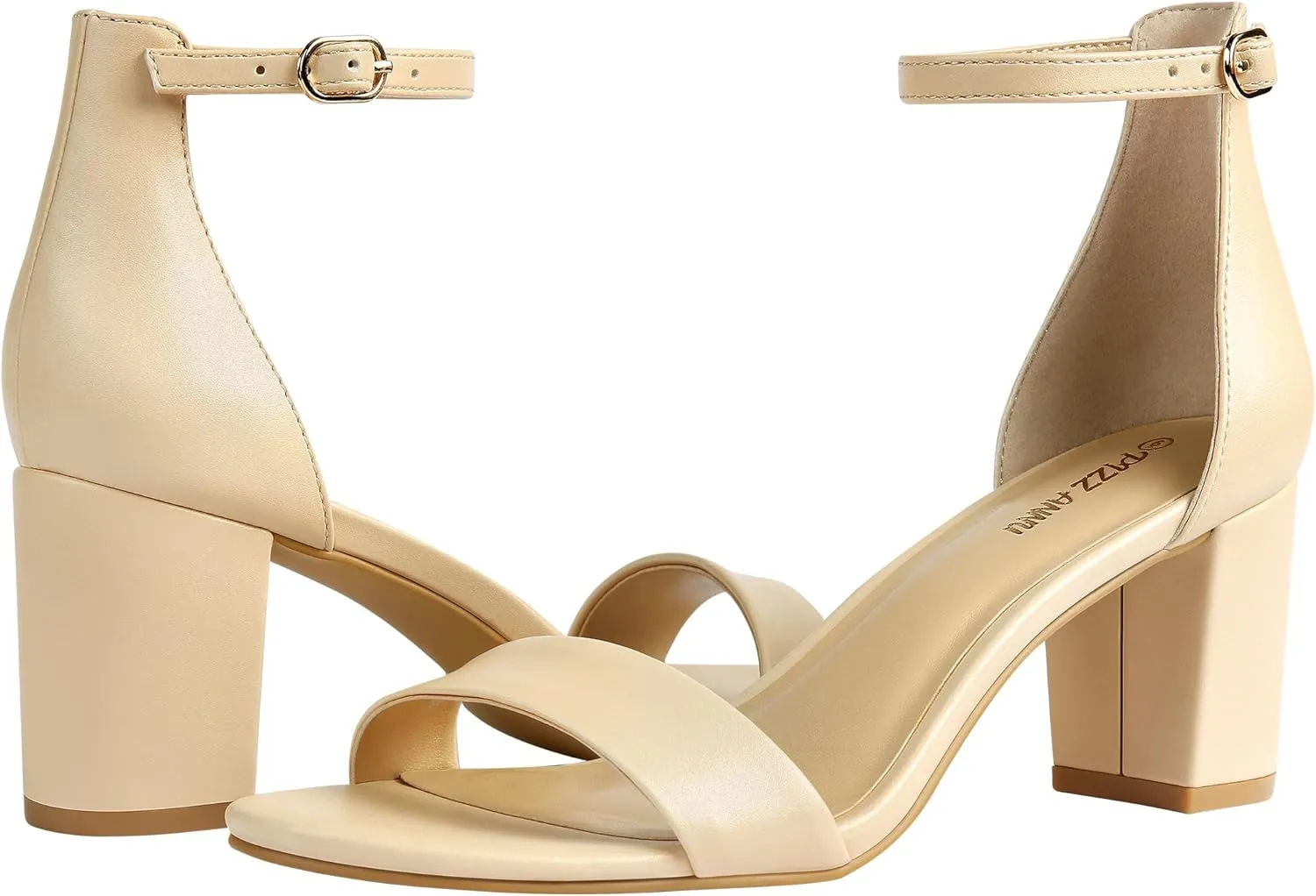 PIZZ ANNU Women's Open Toe Ankle Strap Low Block Chunky Heels Sandals Party Dress Pumps Shoes Strappy Buckle Sandals with 2.6" Tall Thick Heel Design