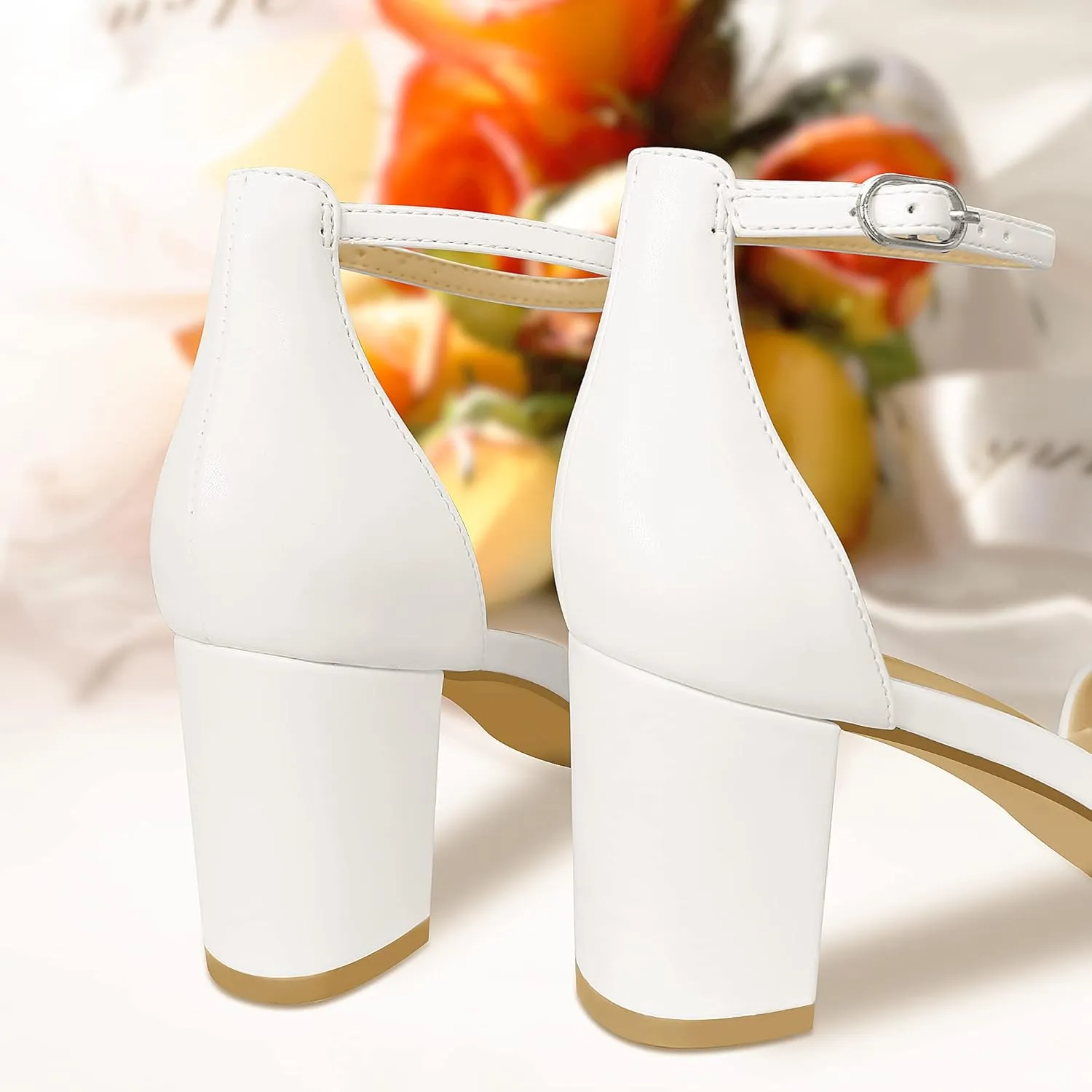 PIZZ ANNU Women's Open Toe Ankle Strap Low Block Chunky Heels Sandals Party Dress Pumps Shoes Strappy Buckle Sandals with 2.6" Tall Thick Heel Design
