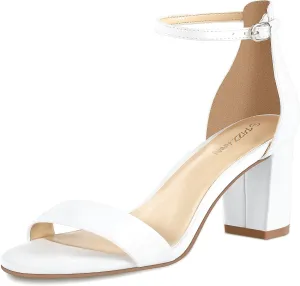 PIZZ ANNU Women's Open Toe Ankle Strap Low Block Chunky Heels Sandals Party Dress Pumps Shoes Strappy Buckle Sandals with 2.6" Tall Thick Heel Design