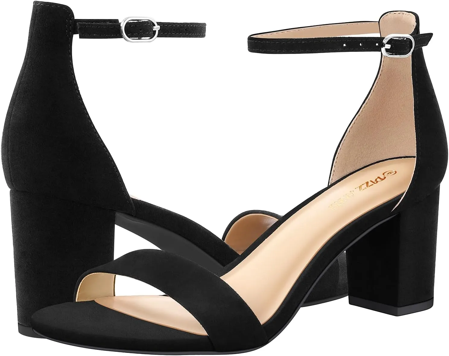 PIZZ ANNU Women's Open Toe Ankle Strap Low Block Chunky Heels Sandals Party Dress Pumps Shoes Strappy Buckle Sandals with 2.6" Tall Thick Heel Design