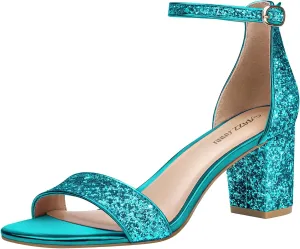 PIZZ ANNU Women's Open Toe Ankle Strap Low Block Chunky Heels Sandals Party Dress Pumps Shoes Strappy Buckle Sandals with 2.6" Tall Thick Heel Design