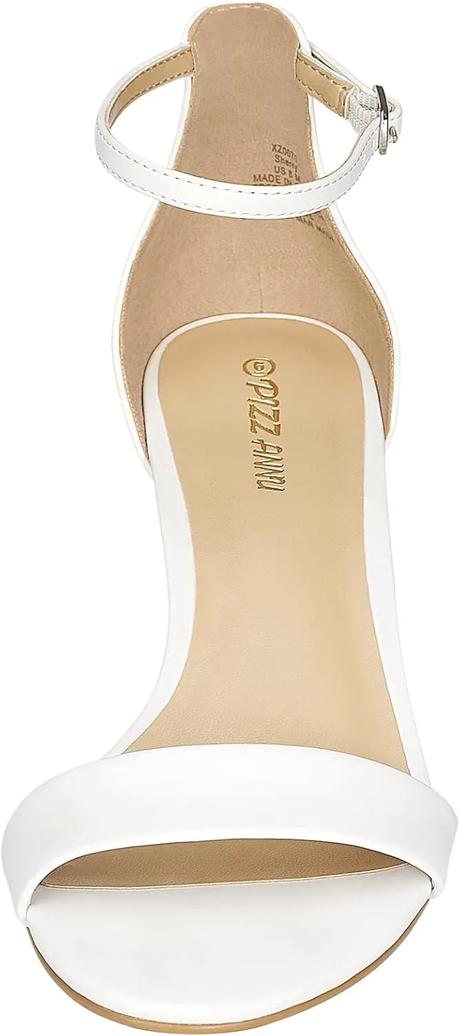 PIZZ ANNU Women's Open Toe Ankle Strap Low Block Chunky Heels Sandals Party Dress Pumps Shoes Strappy Buckle Sandals with 2.6" Tall Thick Heel Design