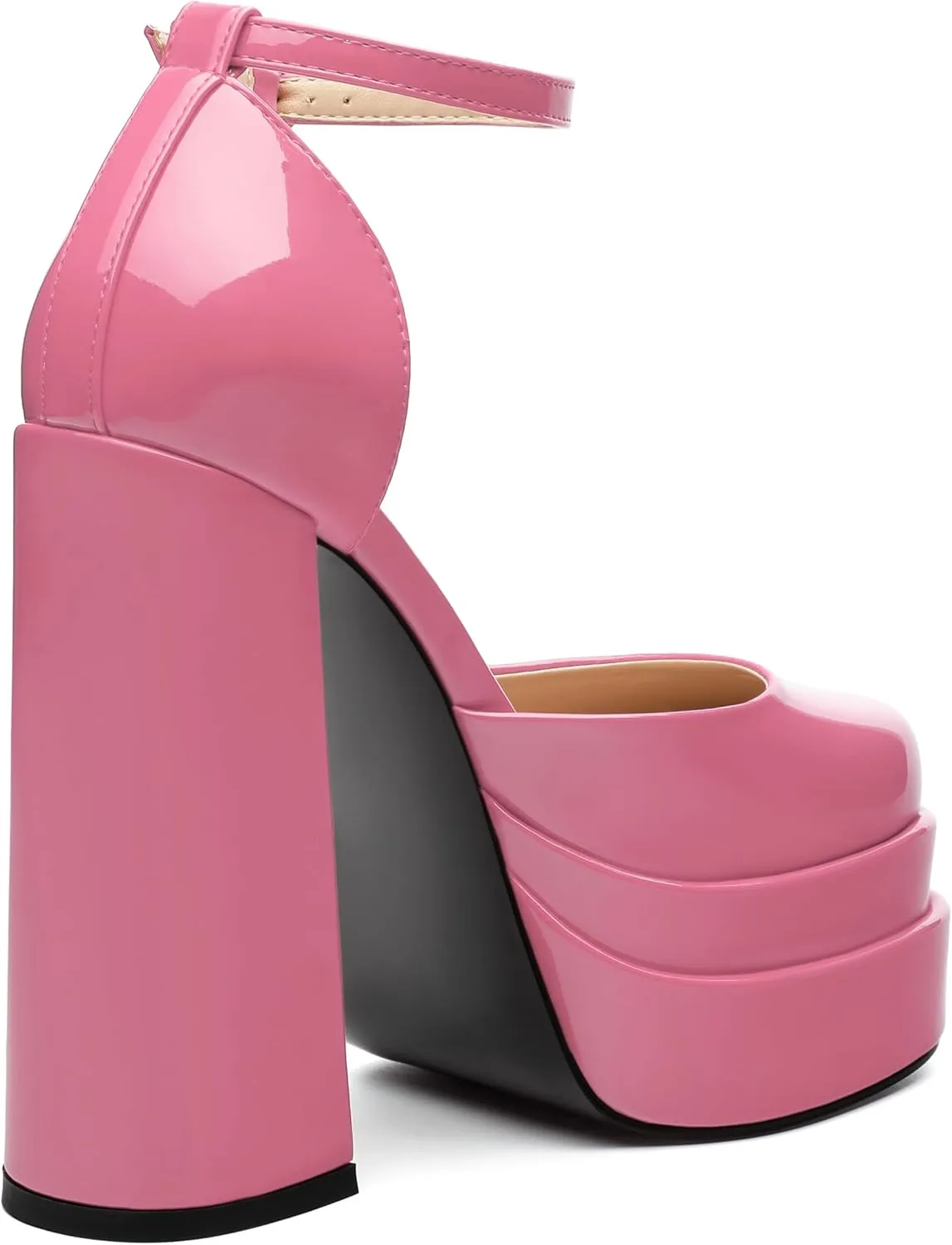 Platform Chunky High Heels for Women Paten Round Closed Toe Ankle Strap Sandals Sexy Fashion Party Dress Shoes