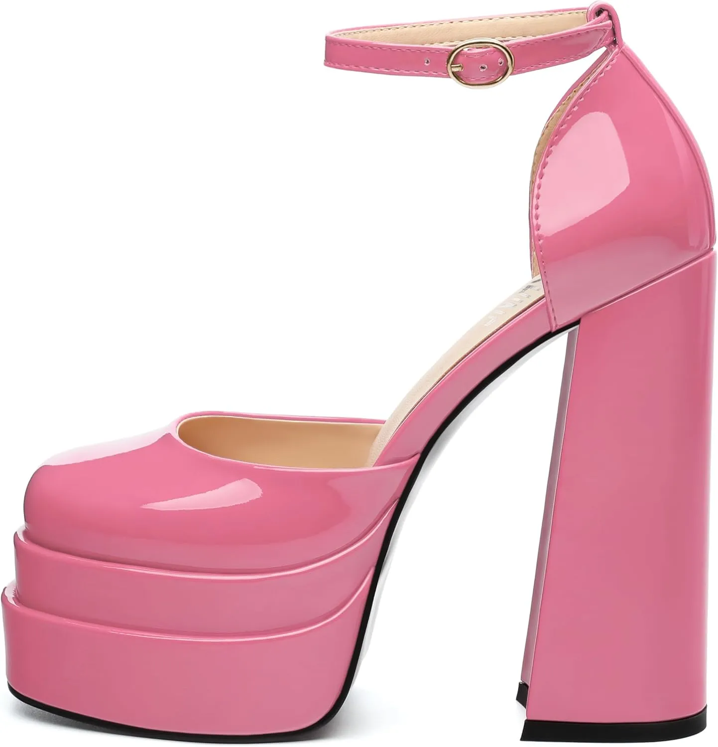 Platform Chunky High Heels for Women Paten Round Closed Toe Ankle Strap Sandals Sexy Fashion Party Dress Shoes