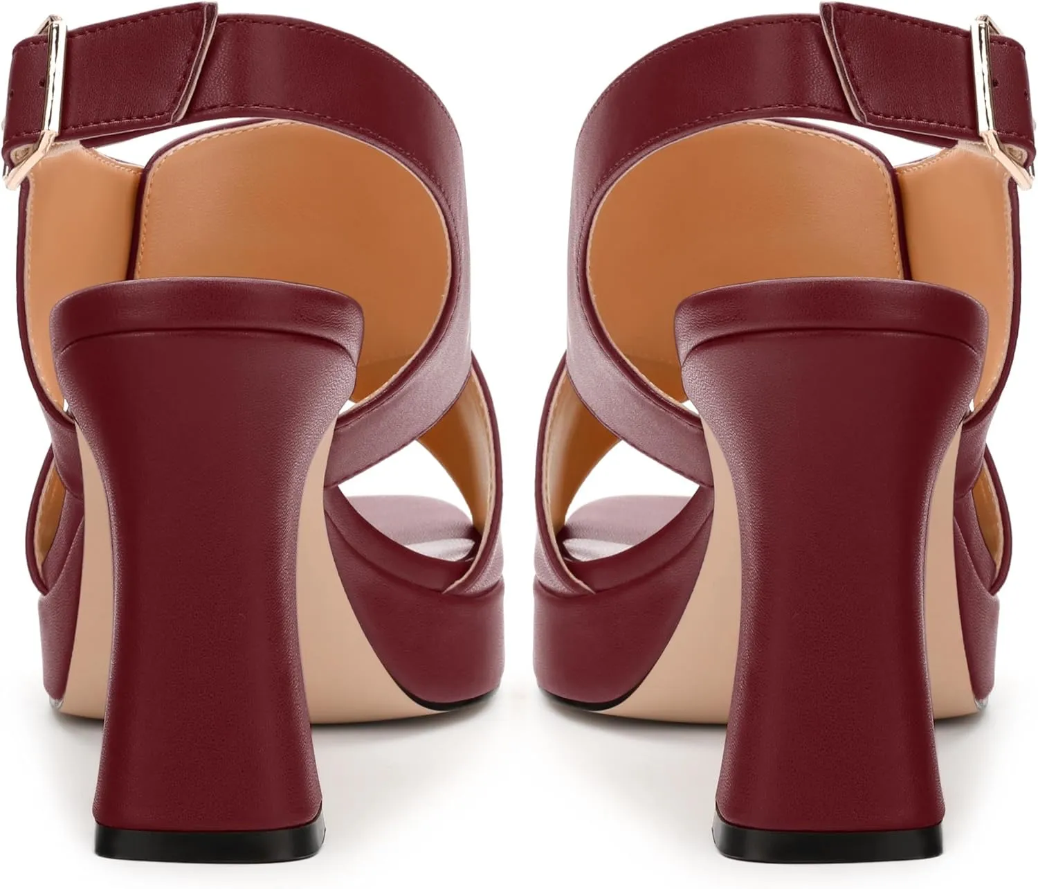 Platform Sandals, Buckle Slingback High Heels for Women, Square Open Toe Fashion Solid Block Heeled Sandal