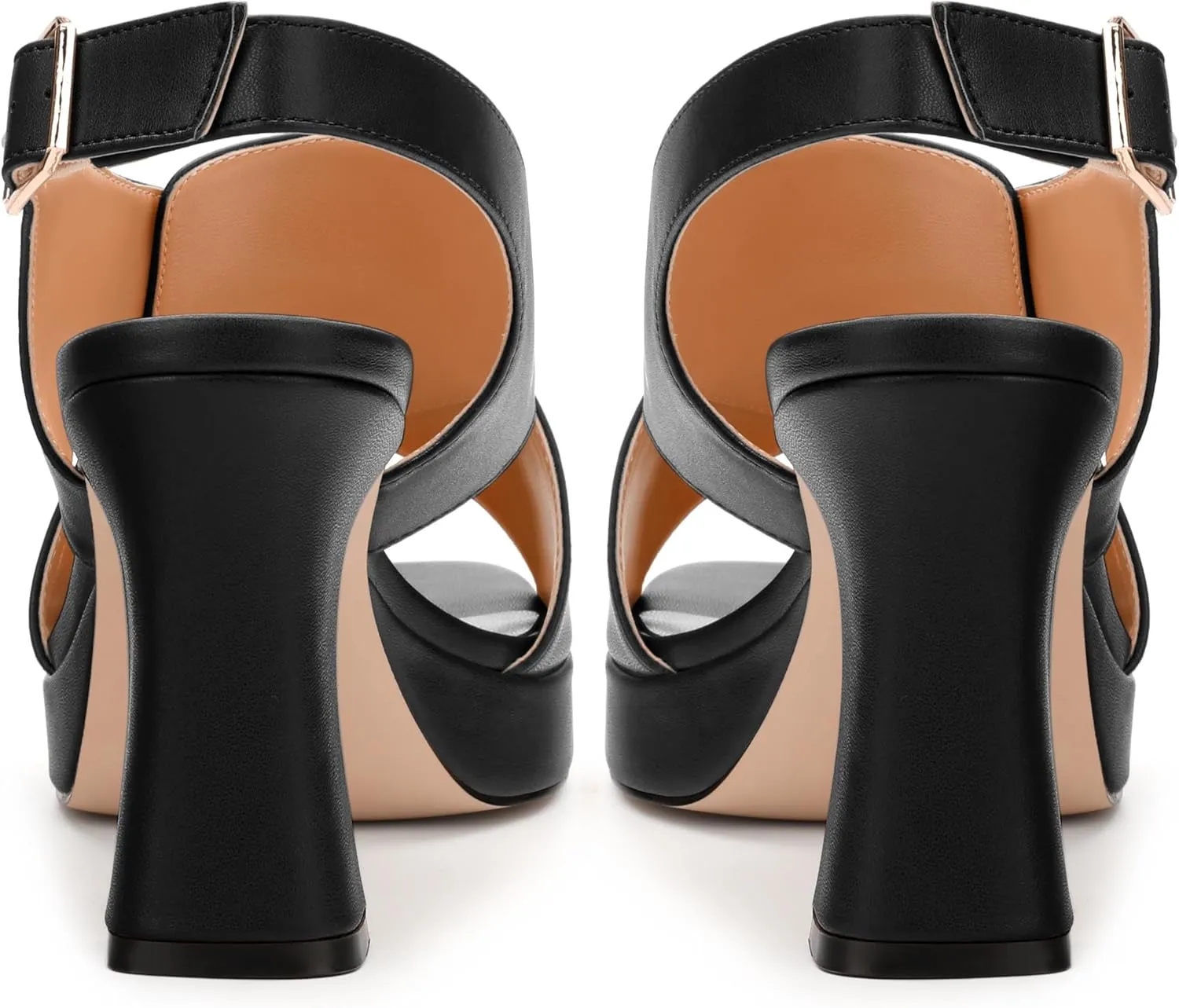 Platform Sandals, Buckle Slingback High Heels for Women, Square Open Toe Fashion Solid Block Heeled Sandal