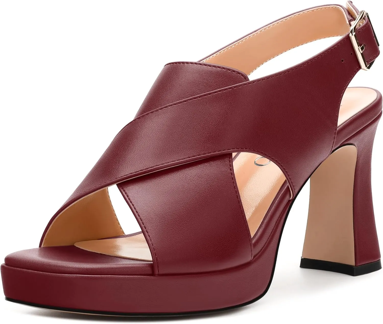 Platform Sandals, Buckle Slingback High Heels for Women, Square Open Toe Fashion Solid Block Heeled Sandal